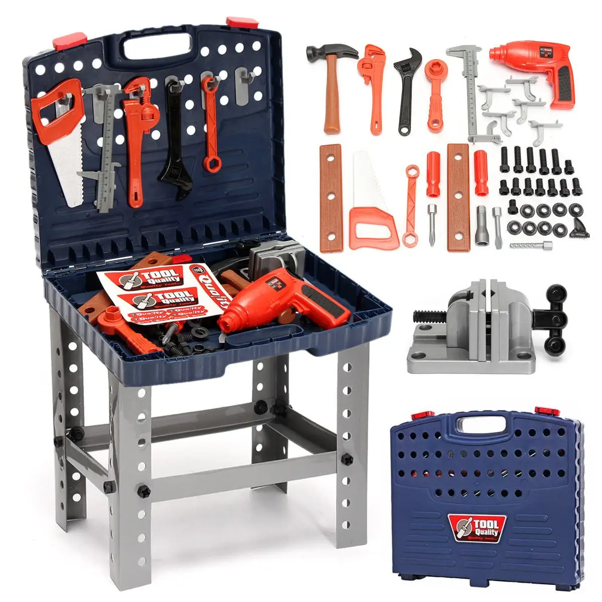 69Pcs Children's Tool Box Foldable Work Bench With Repair Tools Set Mutifunctional Kids Baby Role P