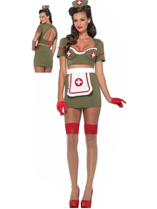 

Women's Sexy Army Green Nurse Costume Doctor Nurse Cosplay Uniform