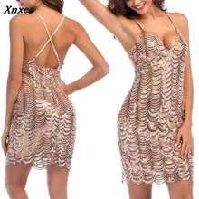 2018 Sem Mangas Verão Sexy Lantejoulas Vestido de Festa Elegante V Neck Backless Sling Magro Mulheres Vestidos de Roupas S M L XL XXL Xnxee