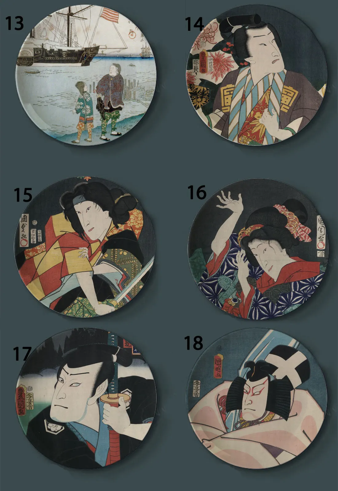 Ukiyo-e декоративные тарелки для рисования в японском стиле, керамическое домашнее художественное блюдо, бар отеля, фоновый дисплей, масляная живопись, тарелки