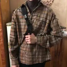 Новая Корейская Свободная куртка в стиле ретро на весну и осень, двухсекционная рубашка в клетку с длинными рукавами цвета хаки/красный