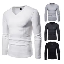 Модная мужская Облегающая рубашка с v-образным вырезом; сезон осень-зима; топы с длинными рукавами; Лидер продаж