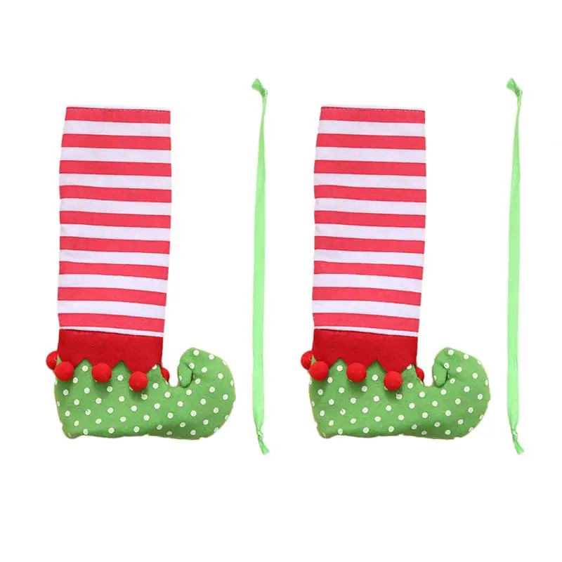 

2pcs Christmas Table Chair Leg Covers Stripes Elf Elves Feet Shoes Legs Christmas Wine Bottle Cover Tables Decoration