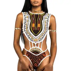 Пикантные для женщин одна деталь купальник ретро печати Африканский стиль монокини с пуш-апом