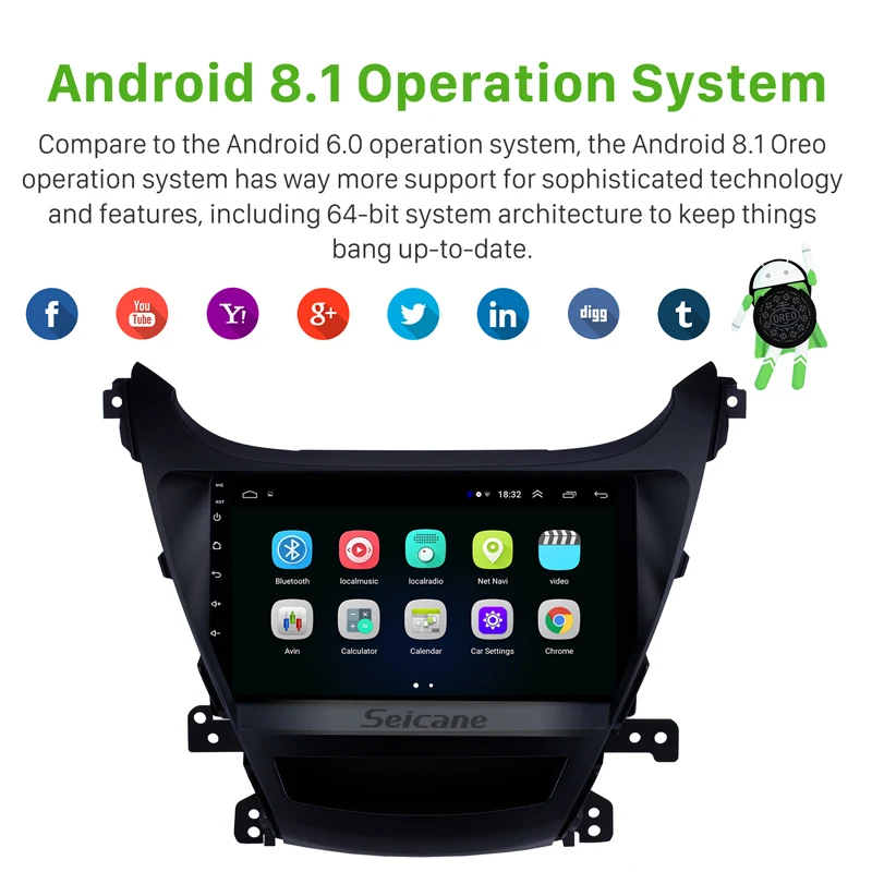 Seicane 9 inch for 2014-2016 Hyundai Elantra Auto GPS Navigation Bluetooth Touch screen Car Stereo