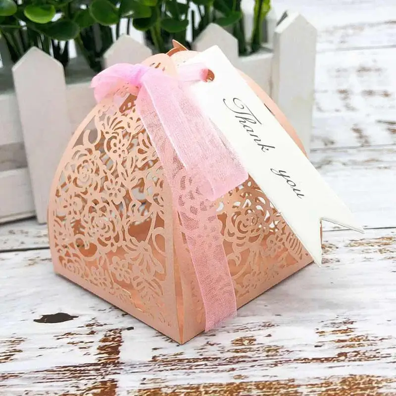 

Pink White Laser Cut Candy Cookie Cake Box Pearl Paper Gift Box Wedding Paper Boxes for Packaging Thank you card 50pcs/lot