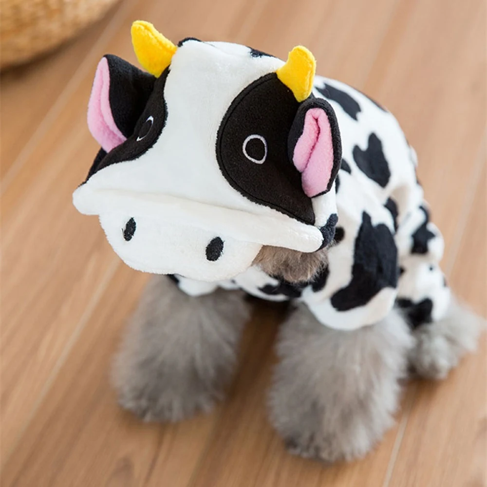 

Dog Cat Coral Velvet Lovely Cow Clothing Pet Teddy Supplies Winter/Fall Warm Clothes Dog Clothes Winter Overalls For Dogs