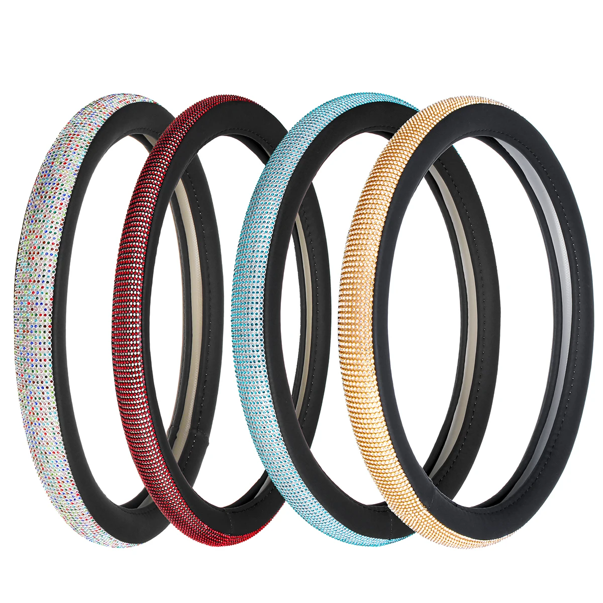 Najtaniej Skórzany pokrowiec na kierownicę samochodu z kryształem Rhinestone dla kobiet dziewczynki akcesoria wewnętrzne czarny beżowy 15 38 cm