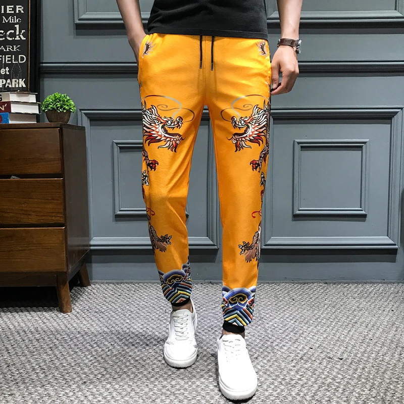 

2019 Summer New Slim Fit Harem Pants Men Casual Men Dragon Printing Pants Drawstring Mens Joggers Hip Hop Trousers Men Clothes