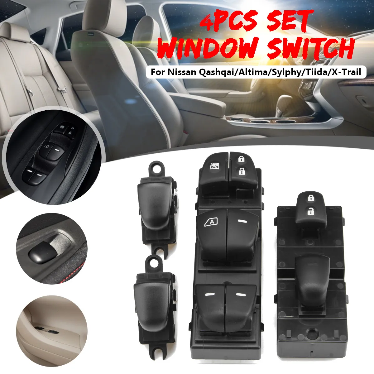 

4Pcs/Set Car Window Electric Window Master Control Switch Front Rear For Nissan Qashqai Altima Sylphy Tiida X-Trail