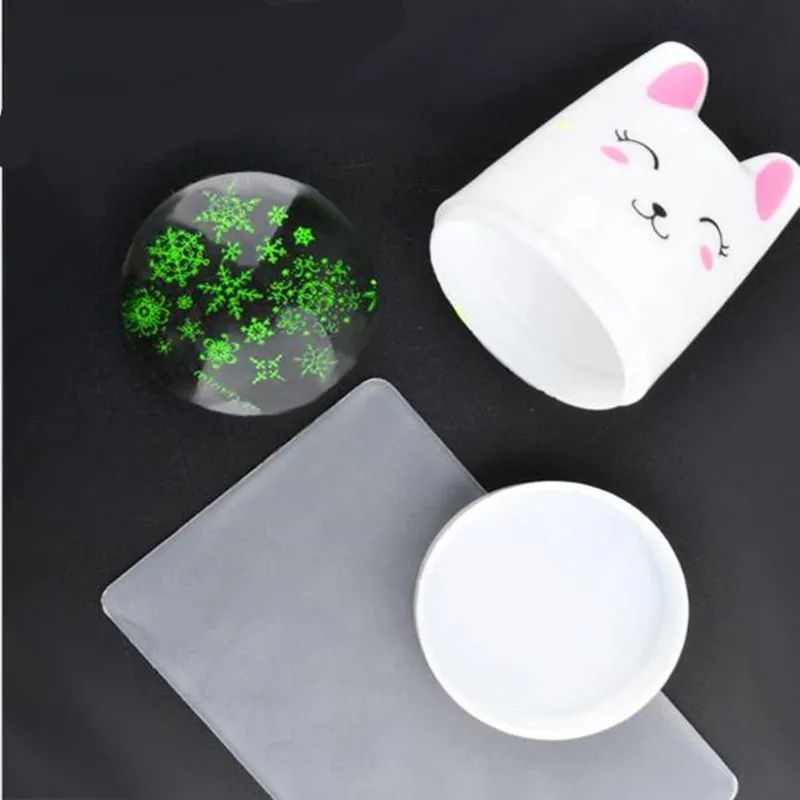 1pc white cat Stamper with Cap Nail Art Clear Silicone Marshmallow & Scraper | Красота и здоровье