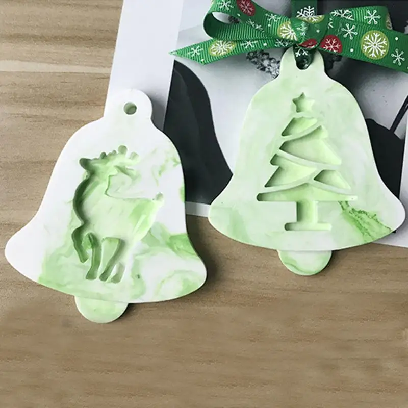 

DIY Bell Shape Christmas Elk Mold Christmas Tree Liquid Silicone Cake Baking Tools Aroma Candle Gypsum Clay Waffle Mold With Hol