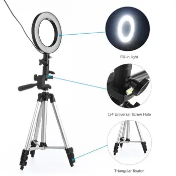 

ALLOET Ring Light 16cm Studio Camera Ring Light Photo Phone Video Light Lamp with Tripods Selfie Stick Annular Fill Light