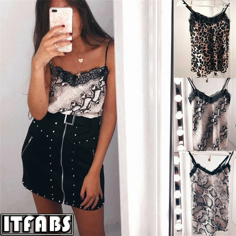 

HIRIGIN Newest Women Lace Vest Summer Loose Leopard Camisole Lady Casual V-Neck Tank Tops Tee