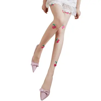 

Sexy Pearl Cherry Print Handmade Silk Stockings Pantyhose Femme Tight Thin Stockings Women Fishnet Party Hosiery