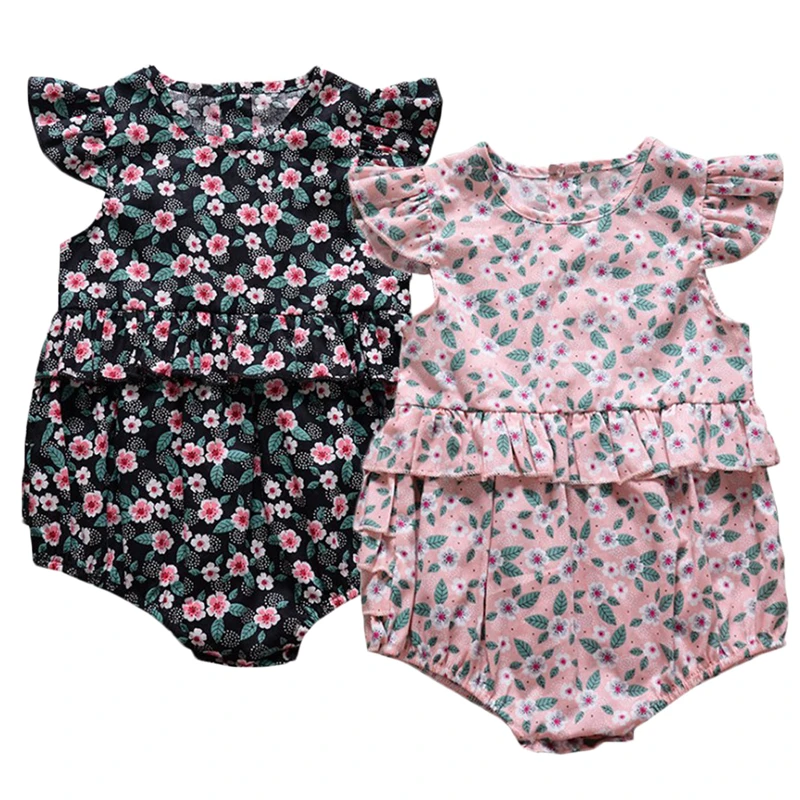 

CANIS 2019 New Summer Newborn Baby Clothes Boy Girl Kids Cotton Bodysuit Funny Cute Kawaii Outfits Infant Short sleeve Floral