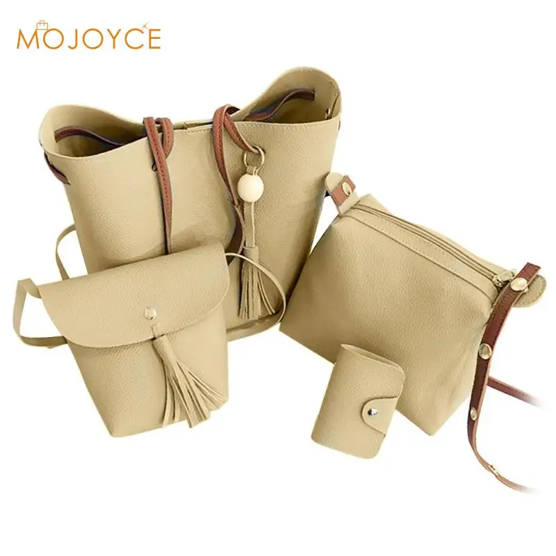 4 قطعة/المجموعة النساء مجموعة الحقائب الأعلى مقبض قدرة كبيرة الإناث حقيبة يد المرأة أكياس حافظة بطاقات جلدية أزياء Bolso femenino جديد