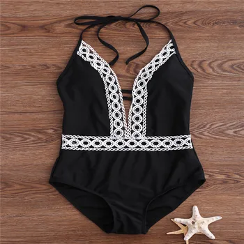 

Fashion Summer Women One-Piece Lace Side Swimsuit Halter Bandage Lace up Bikini Push-up Padded Backless Bathing Swimwear Clothes