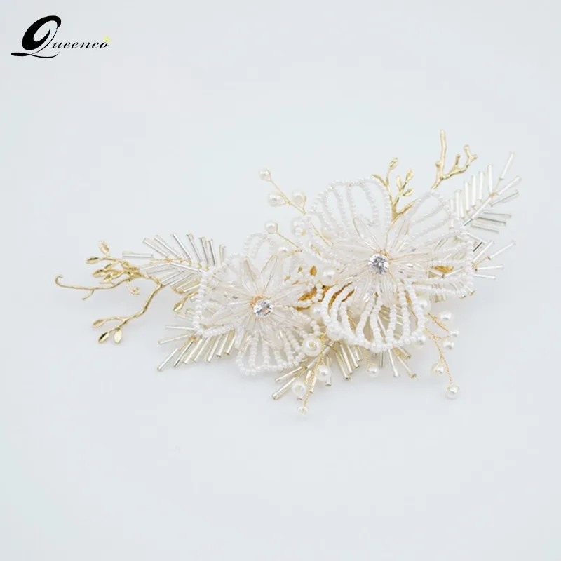 

Bridal Pearls Flowers Wedding Girl Tiara Floral Headdress Crystal Hair Clip Hair Comb Women Headwear