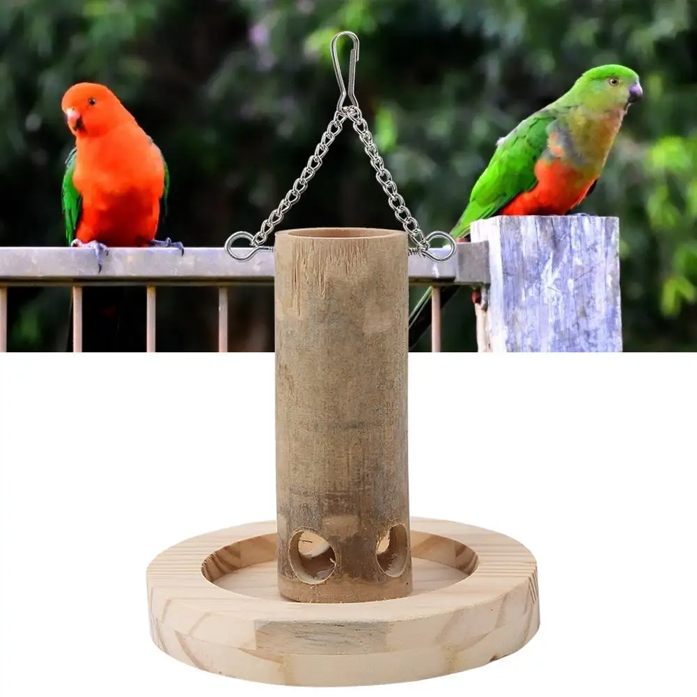 Забавные Натуральные Бамбуковые попугаи кормушка для птиц в виде трубки коробка с деревянной основой для