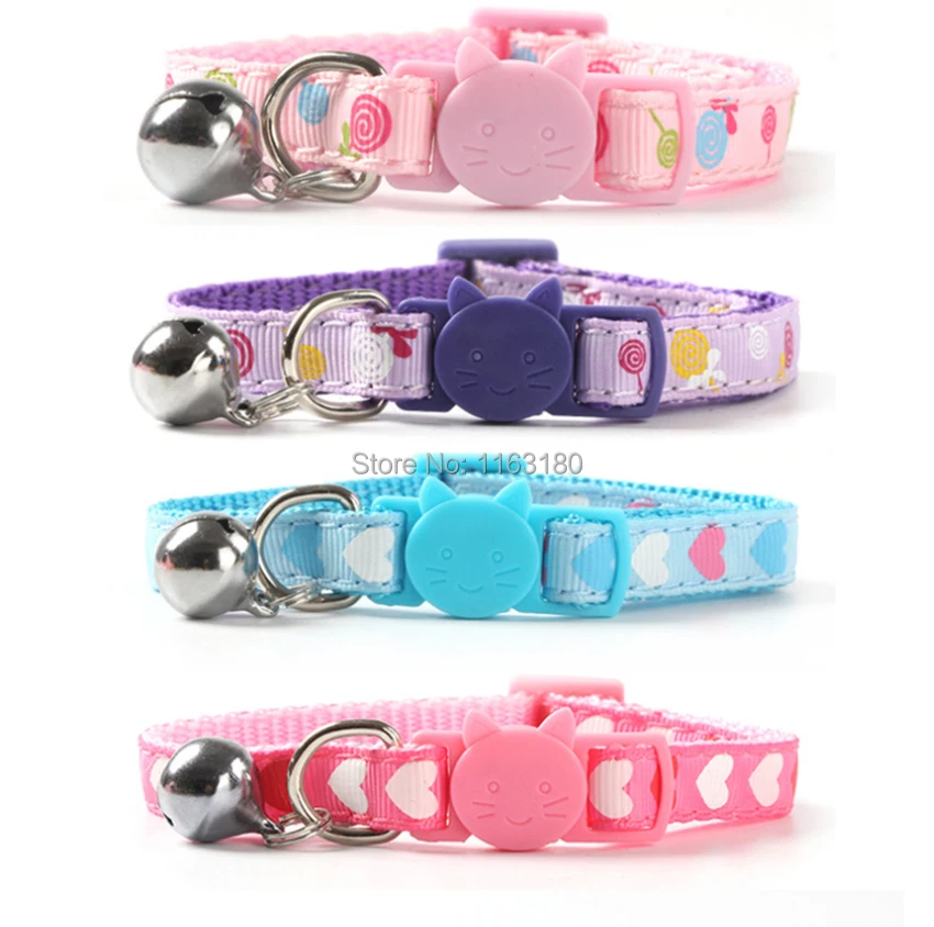 

60pcs/lot Safety Breakaway Pet Cat Collar with Bell Adjustable Puppy Kitten Collars for Small Pets width 1.0cm
