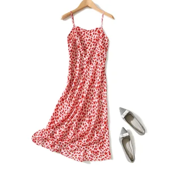 

Pre-Sale May 10 Beach Resort Style Gentle Floral Print Boat/Bateau Neckline Sleeveless Silk Strap Long Dress Female