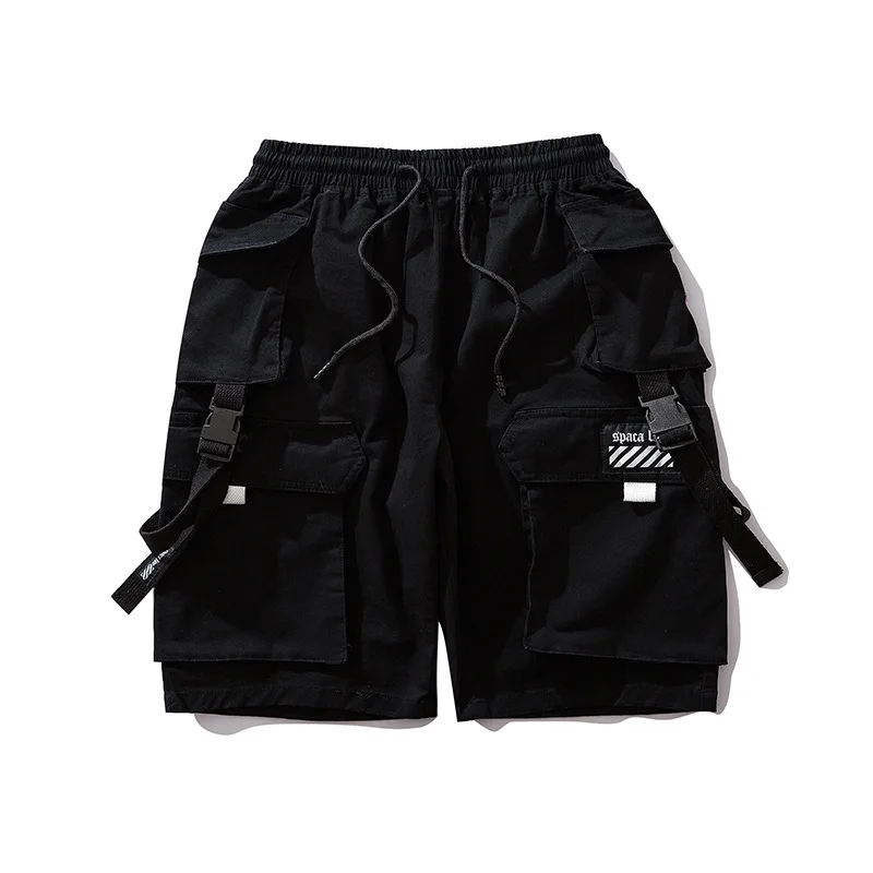 

Summer Hip Hop Cargo Short Streetwear Harajuku Shorts Jogger Men Short Sweatpant Multi Pockets Cotton Hipster Ribbon