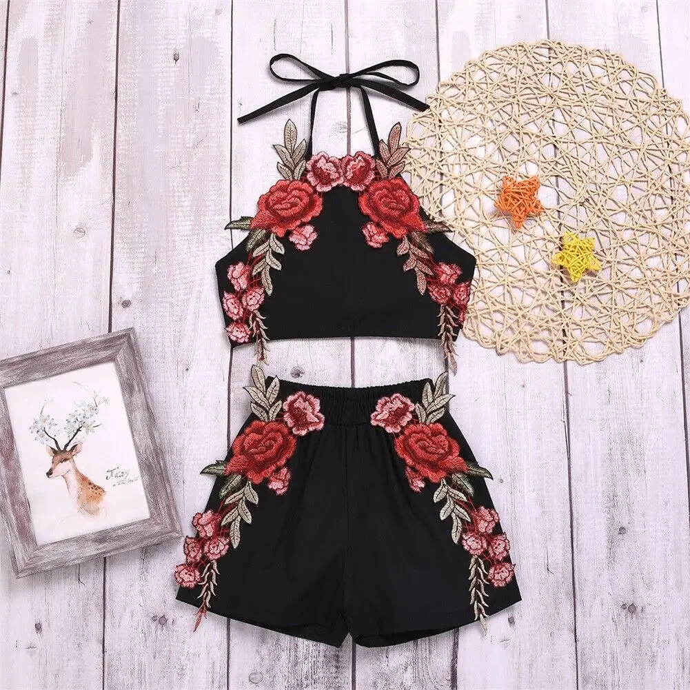 

2019 Newest Style Infant Toddler Baby Girl Floral Party Spring Summer Top Vest Flower Short Adorable Clothes Set 0-3Years