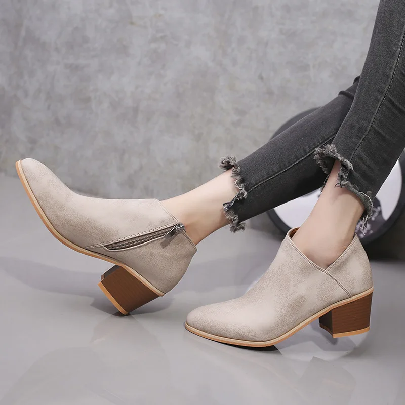 Ankle Pointed Toe Concise PU Chelsea Boots Women Med ...