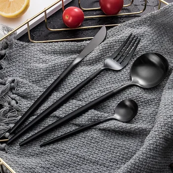 

New Black Cutlery Dinner Set Western Wedding Home Party Dinnerware Set 18/10 Stainless Steel Fork Spoon Knife Set Drop Shipping