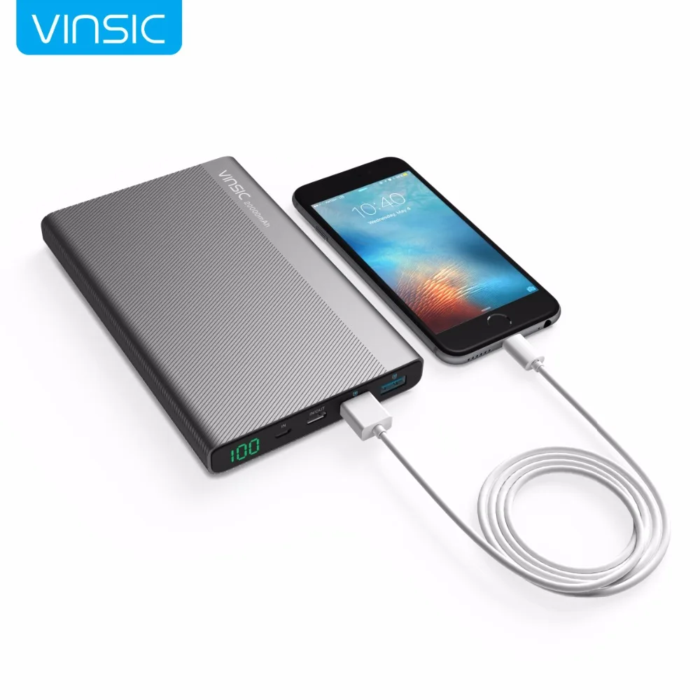 Vinsic 20000 мАч 3A type C Быстрая зарядка внешний аккумулятор Двойной Смарт USB выход