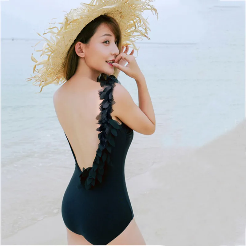 

Push Up One Piece Swimsuit Women 3D Ruffles Sexy Swimwear Monokini 2019 Padded High Cut Out Bodysuit Female Swim Bathing Suit