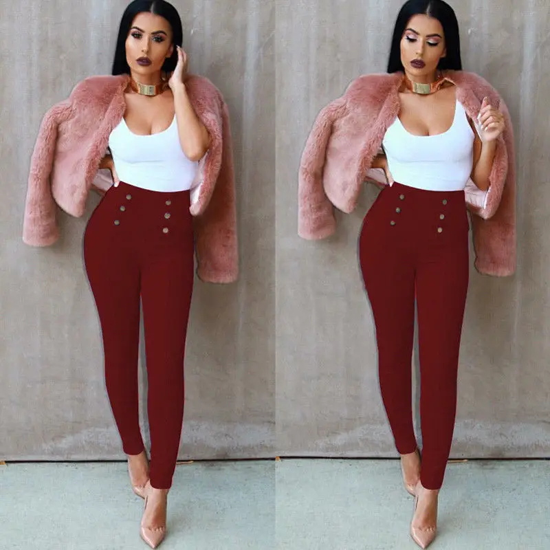Women Full Length Casual Solid Pants Skinny Trousers