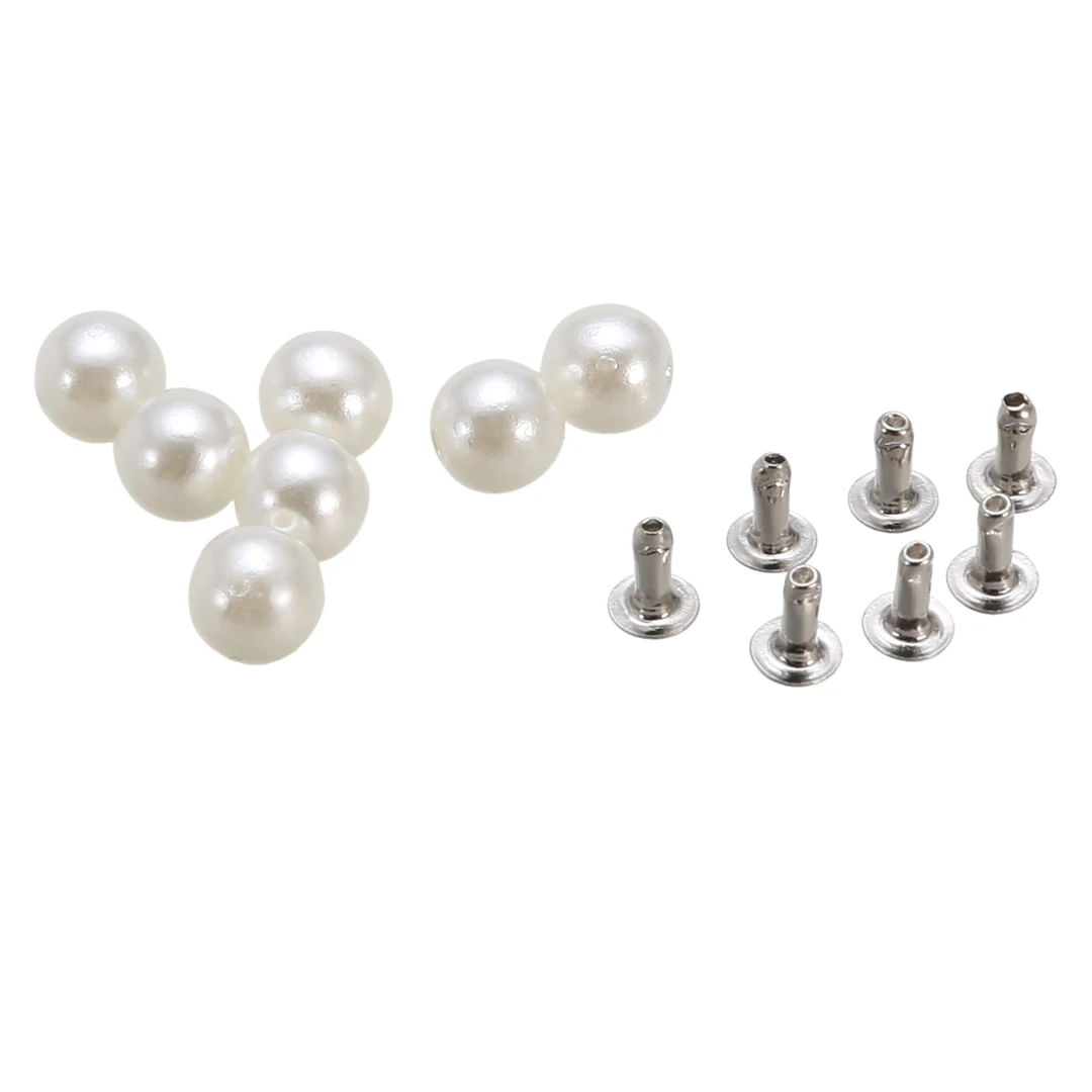

100pcs DIY Leather Crafts Pearls Rivets Studs 6mm Silver and Ivory For Bag Shoes Clothes Decorations