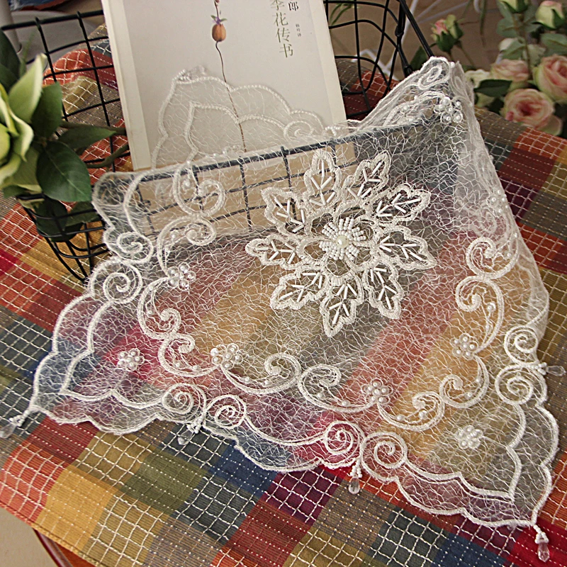 

Square 38*38CM Modern Luxury Mesh Lace Christmas Tablecloths Transparent Table Cloth Dish Mat Pad Dustproof Cover For Home Decor
