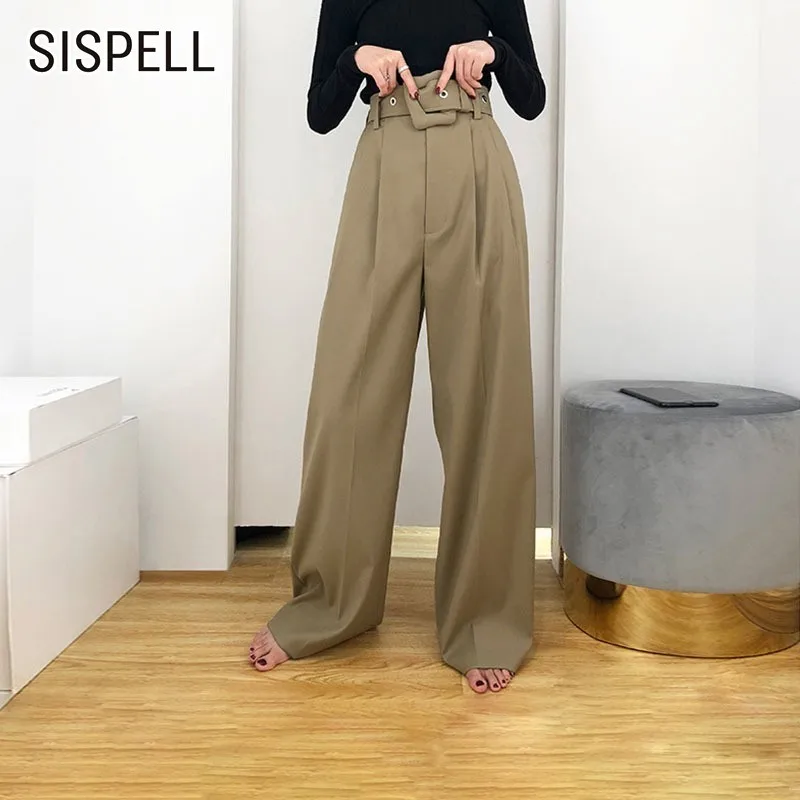 SISPELL Для женщин брюки Повседневное свободные широкие в ноге Высокая талия пояс