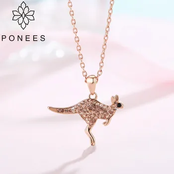 

PONEES New Arrival Pave Crystals Australian Cute Kangaroo Necklace For Women Luxury Fashion Animal Necklaces Clay Jewelry