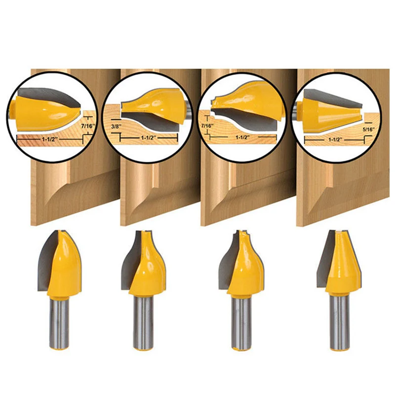 

4 Bit Vertical Raised Panel Router Bit Set - 1/2 inch Shank Door Knife Woodworking Cutter Tenon Cutter For Woodworking Tools