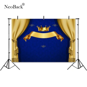 

Thin Vinyl Blue Damask Pattern Golden crown children baby Photography Backgrounds professional indoor studio Photo Backdrops