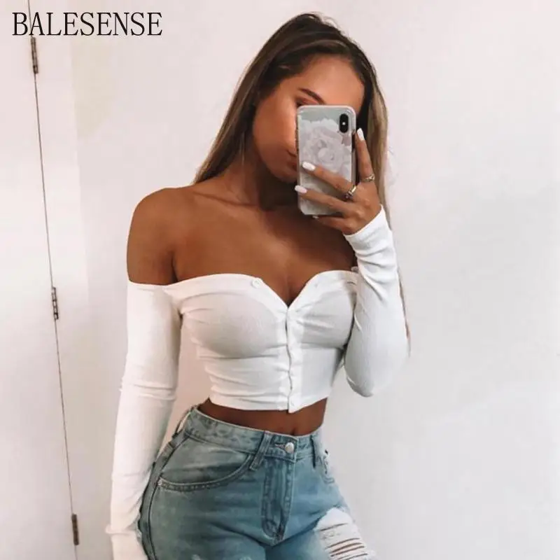 

Sexy Off Shoulder Cropped Tank Tops Women Ribbed Buttons Knitted Crop Top Ladies Streetwear Basic Tees Camis 2019 Summer Top