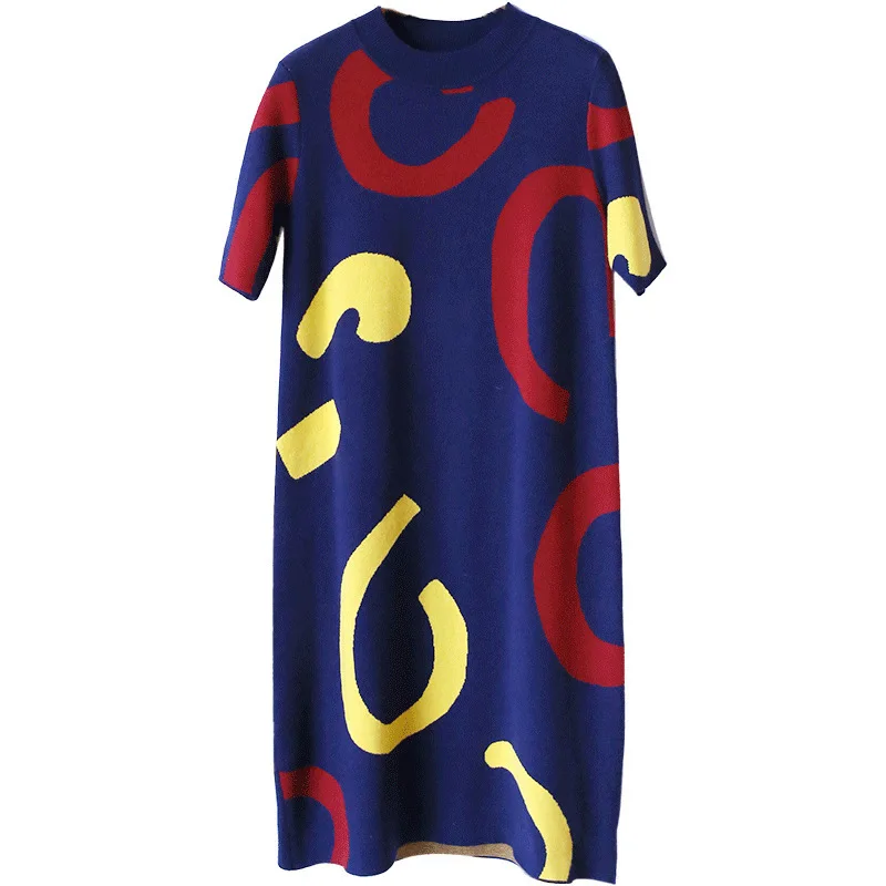 LANMREM Spring Summer New Pattern Korean Knitting Dress Short Sleeve 2020 Contrast Color Printed Cloose Casul Clothing YH182