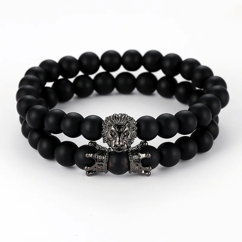 Crown Black Matte Rock Suite Hand String Set Beads Bracelets For Women Men Classic Jewelry Bracelet Pulseira Feminina Hombre