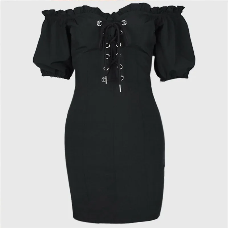 

Trendy Women dress Summer Off Shoulder solid slim casual Bandage Short Sleeve Mini Dresses one pieces