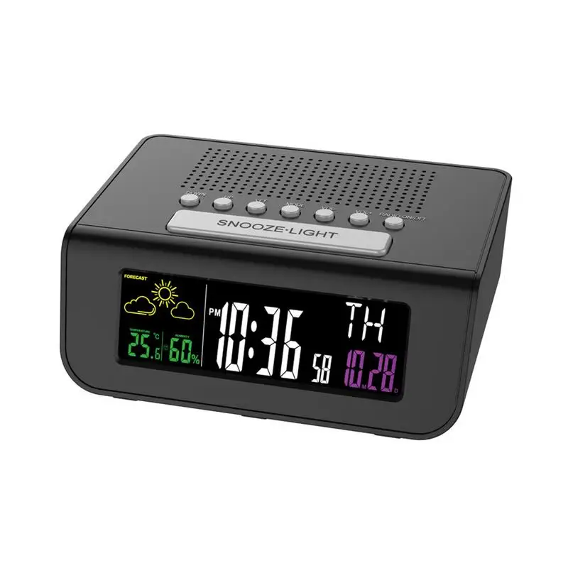 

8 Languages Digital Color Screen LED Alarm Clock Weather Forecast FM Radio Clock