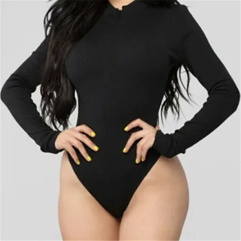 

Trendy Women clothes V-neck zipper solid Ladies Bodycon Jumpsuit Leotard Polyester sleeveless Bodysuit one pieces