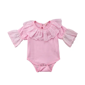 

Lace Solid Ruffled Short Sleeve Bodysuit For Baby Girl
