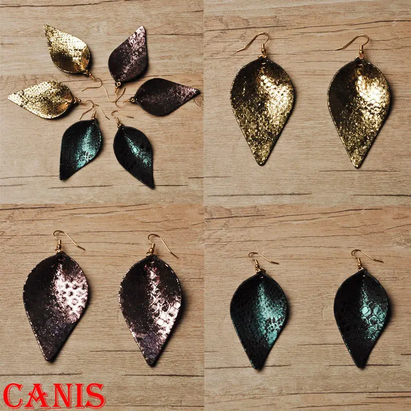 

Gold Green Long Leaf Shaped Dangle Earrings For Women Leaf leather Drop Brincos Bijoux boucle d'oreille Jewelry Earring