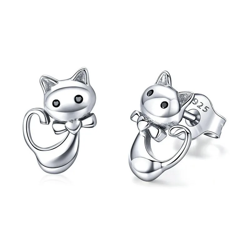 

Cat Collection 925 Sterling Silver Sticky Cat Animal Small Stud Earrings for Women Sterling Silver Jewelry SCE450