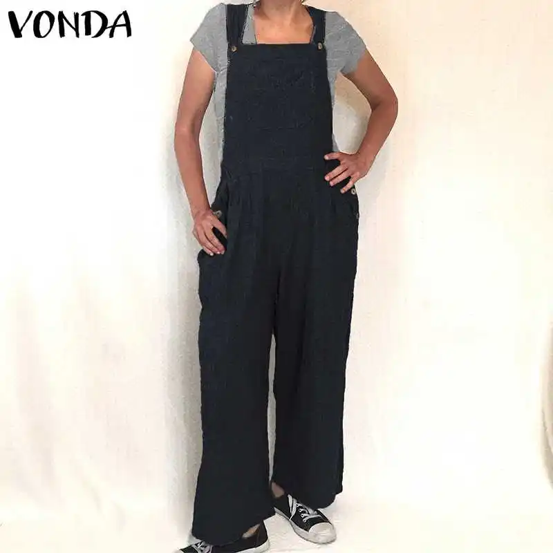 VONDA Комбинезоны для малышек женские комбинезон 2019 лето осень хлопок длинный повседневное свободный женский сплошной широкие брюки