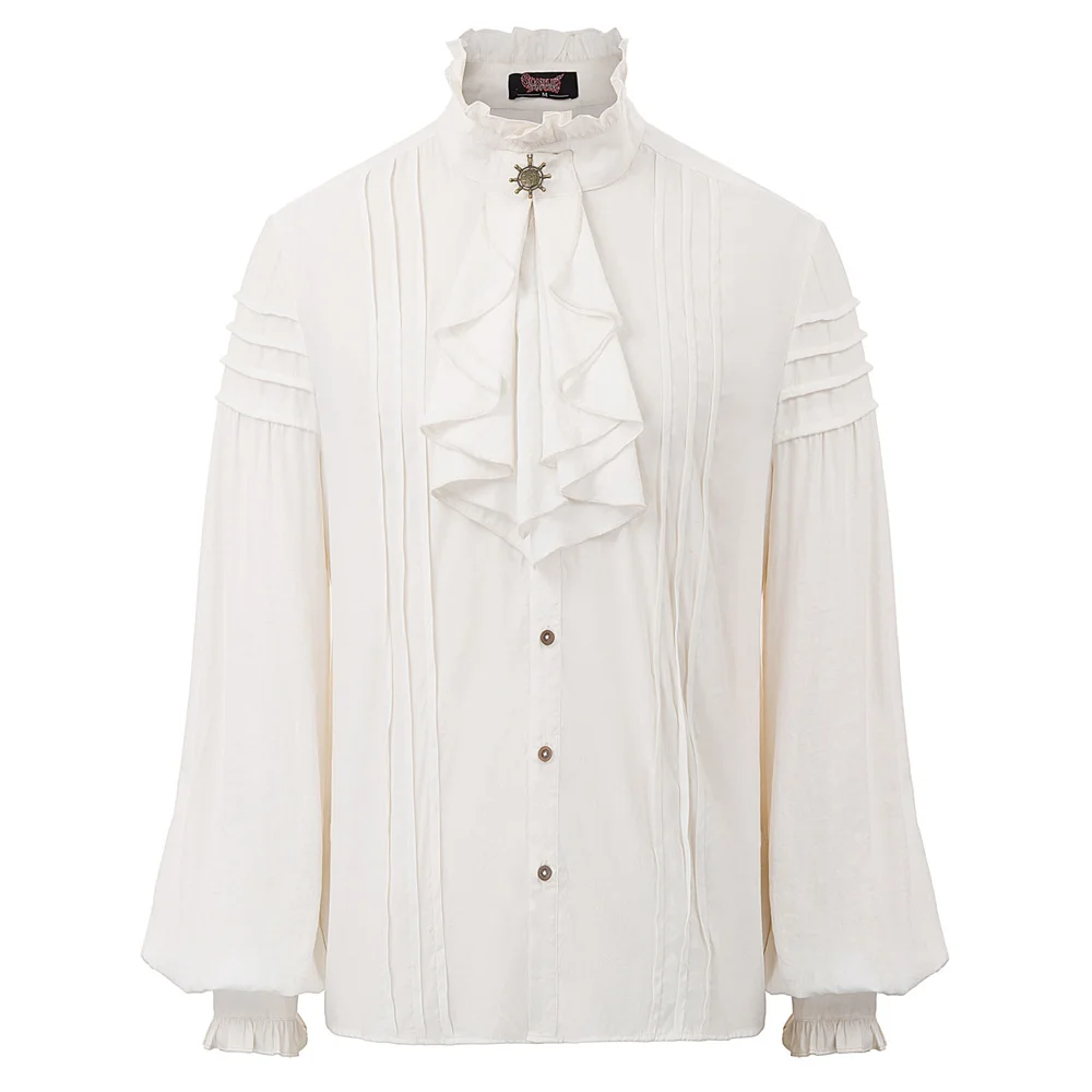 

Vintage Shirt Men Steampunk Shirt Solid Retro Evening Party Blouse Long Sleeve Jabot Collar Shirt Mens Top